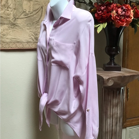 Pale pink blouse, small, Maeve by ANTHROPOLOGY, long sleeve with roll-up tab - Picture 2 of 12